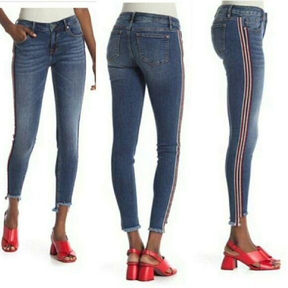 Vigoss Y2K Jeans Jagger Skinny Frayed Step Hem Racing Stripe W26 L27 Streetwear - Picture 14 of 14